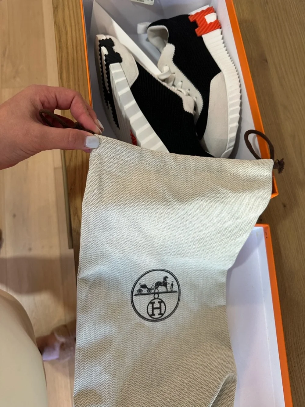 Authentic Hermes Bouncing Sneaker Black, White & Orange Platform - Picture 12 of 15